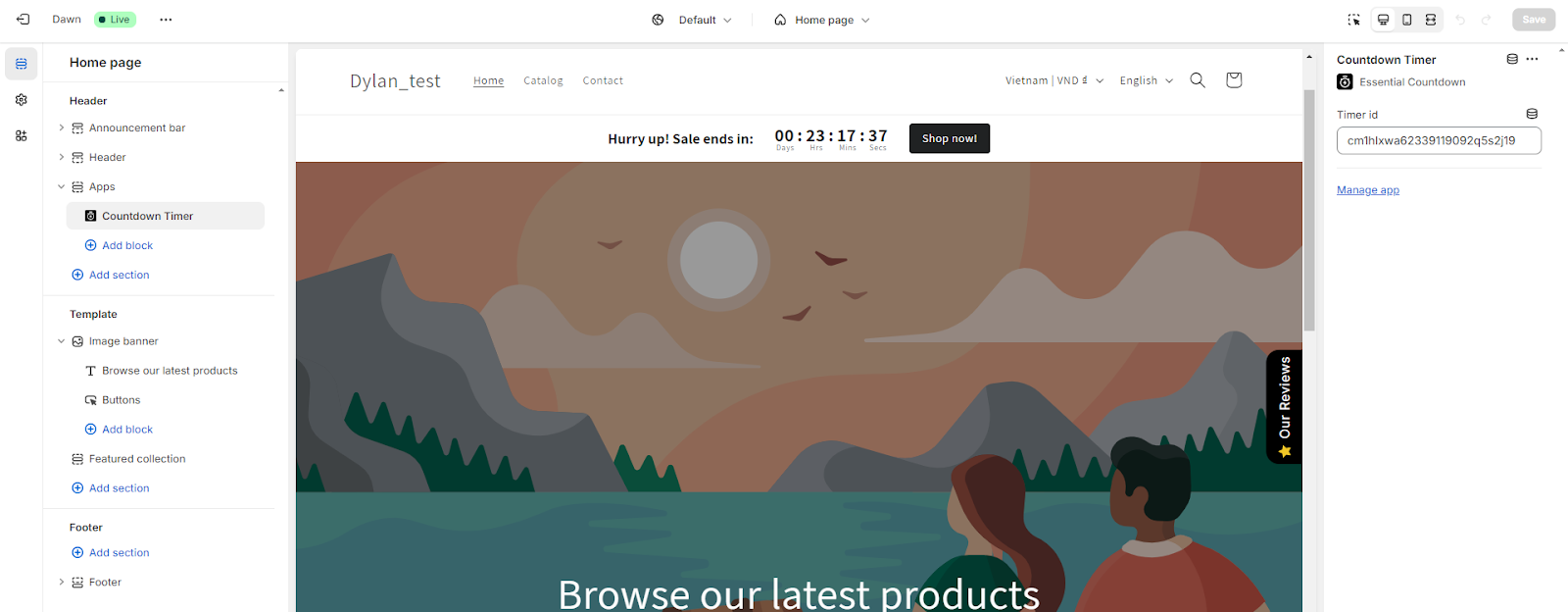Add the countdown timer ID and click Save. 